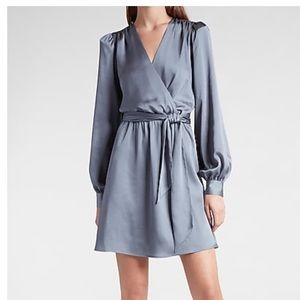 Express Satin Tie waist long sleeve mini dress